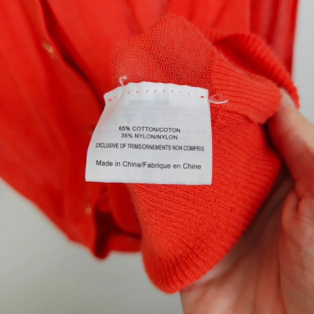 Tory Burch Womens Sweater XL Red Sheer V-Neck Button Front Cardigan Preppy